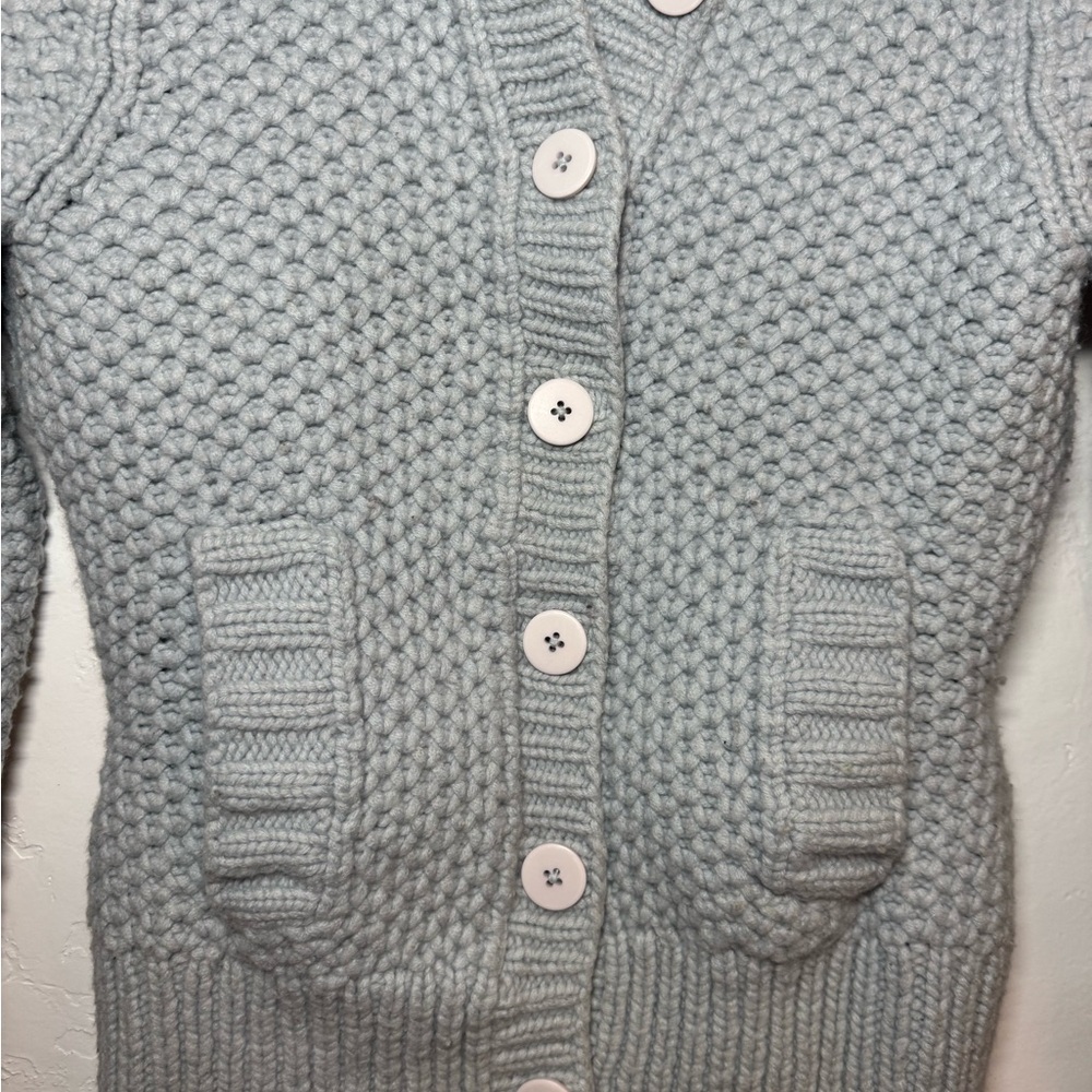 ALMOST VINTAGE AQUA LIGHT BLUE WOOL CASHMERE SWEATER CARDIGAN SZ SMALL - Picture 2 of 9